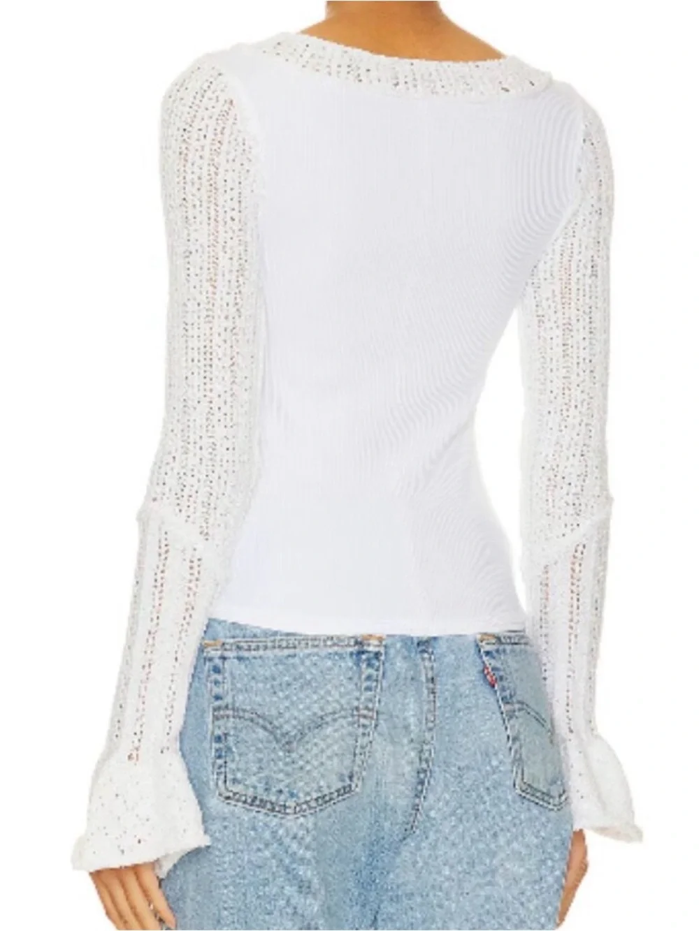 Free People Cream/White Ribbed Cozy Pullover